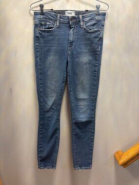 Paige Blue  Skinny Jeans For Women Distressed Hem Mid Rise Size 27x26 Hoxton